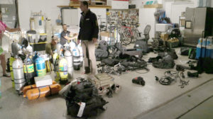 Garage full of diving gear