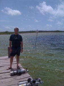 Mark next to the lagoon