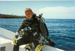 Matt 1995 Roatan before Trimix dive to 350 feet
